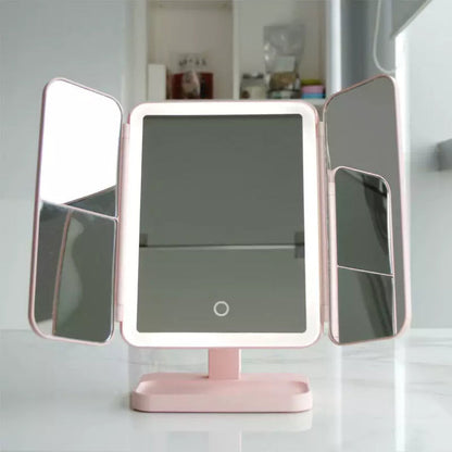 Vanity Mirror with Lights, Foldable Magnifying Mirror with USB-C Charging