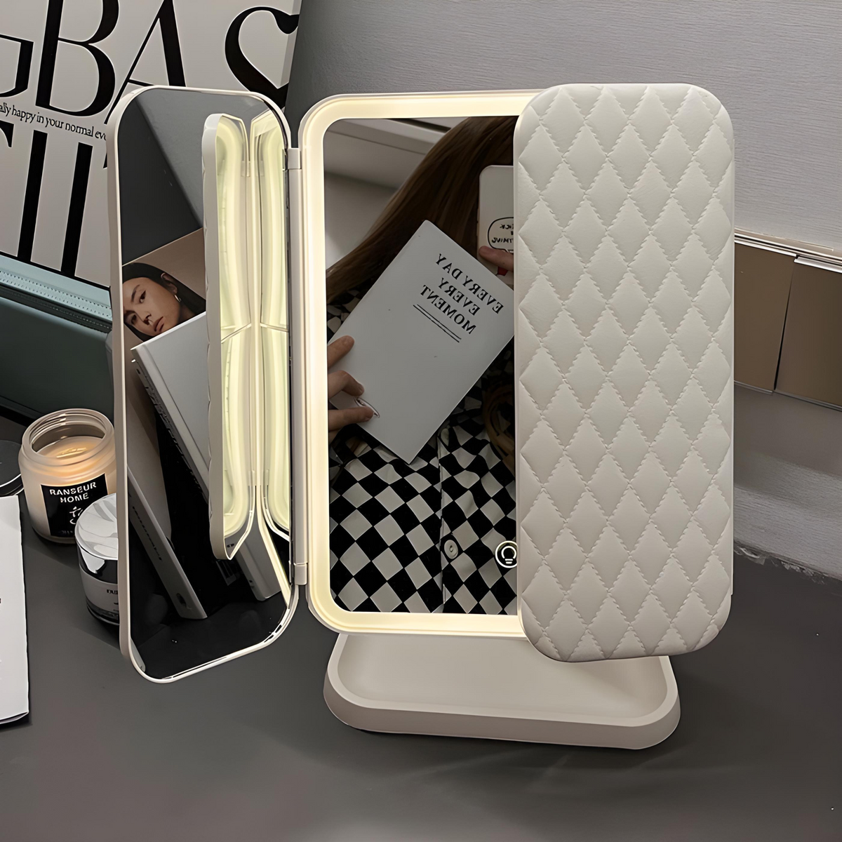 Vanity Mirror with Lights, Lighted Makeup Mirror with 3 Light Modes, Foldable Magnifying Mirror with USB-C Charging