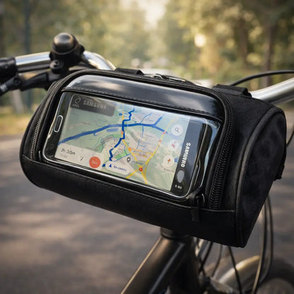Bike Handlebar Bag with Phone Holder, Bicycle Phone Holder with Touchscreen Window, Bike Accessories with Shoulder Strap