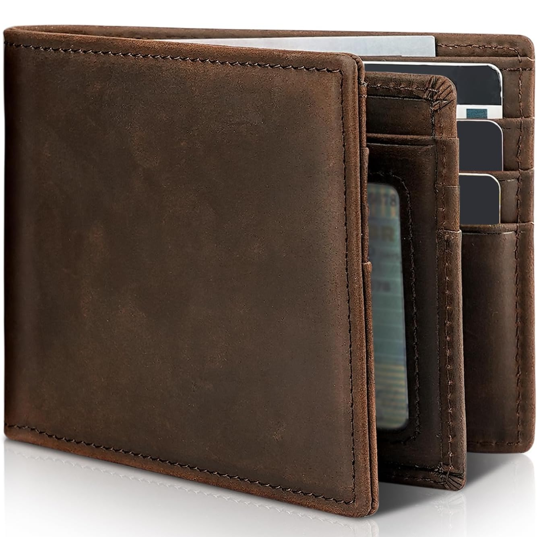 RFID Blocking Wallet, Bifold Leather Wallet with RFID Protection, Card Holder Wallet with 13 Card Slots and ID Window