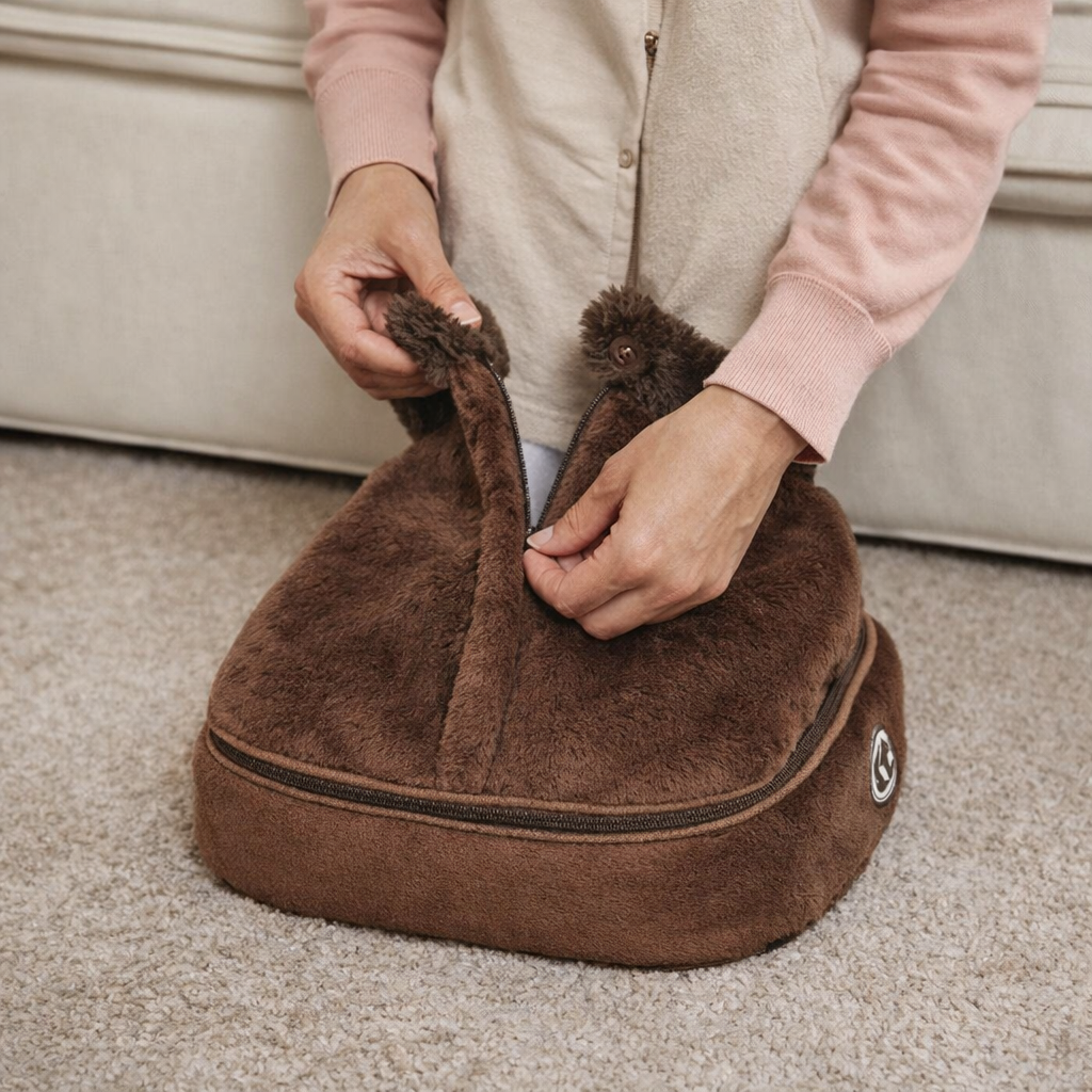 Electric Foot Warmer with Vibrating Massage, Heated Foot Massager for Cold Feet, Plush Foot Heater with Detachable Top