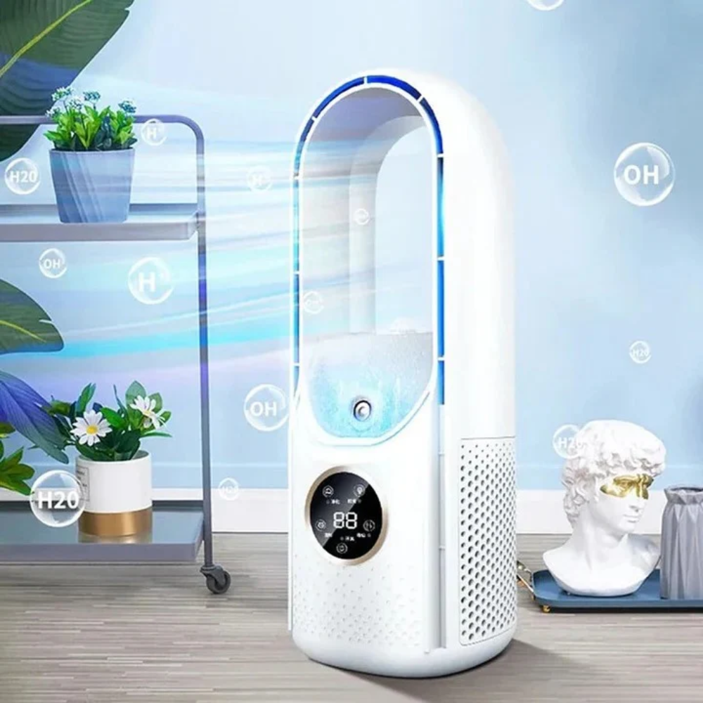 Portable Air Cooler, Bladeless Cooling Fan with Heating, Portable Fan for Bedroom, Quiet Desk Fan, Room Air Cooler