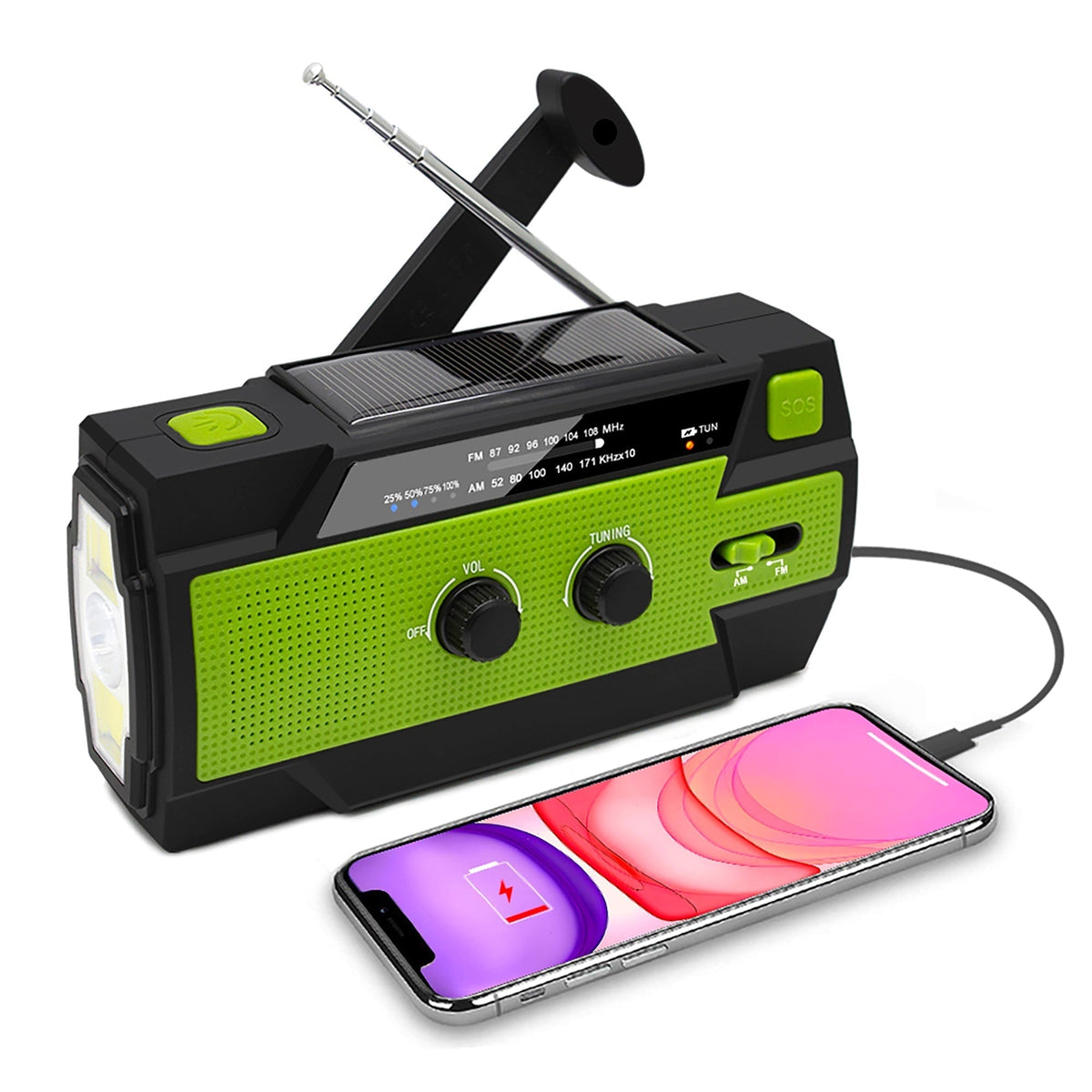 Portable AM FM Radio, Hand Crank Emergency Radio, Solar Powered Radio with Power Bank and LED Flashlight, Survival Gear