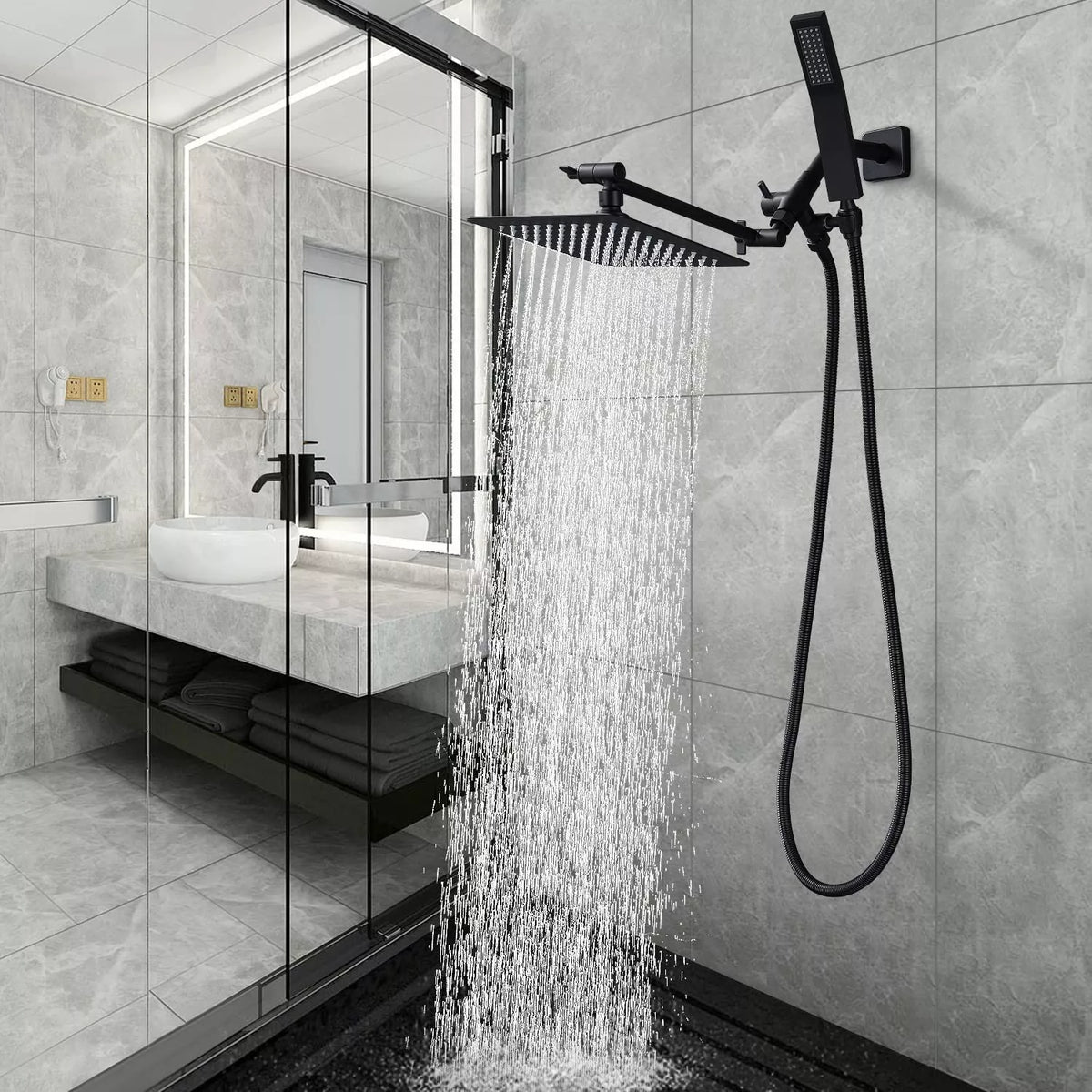 Rain Shower Head 8 Inch, High Pressure Shower Head with Handheld