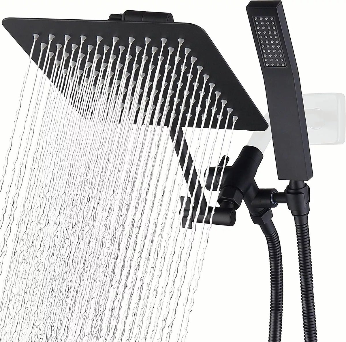 Rain Shower Head 8 Inch, High Pressure Shower Head with Handheld, Square Shower Head with Hose and Adjustable Arm