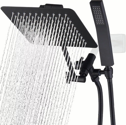 Rain Shower Head 8 Inch, High Pressure Shower Head with Handheld, Square Shower Head with Hose and Adjustable Arm